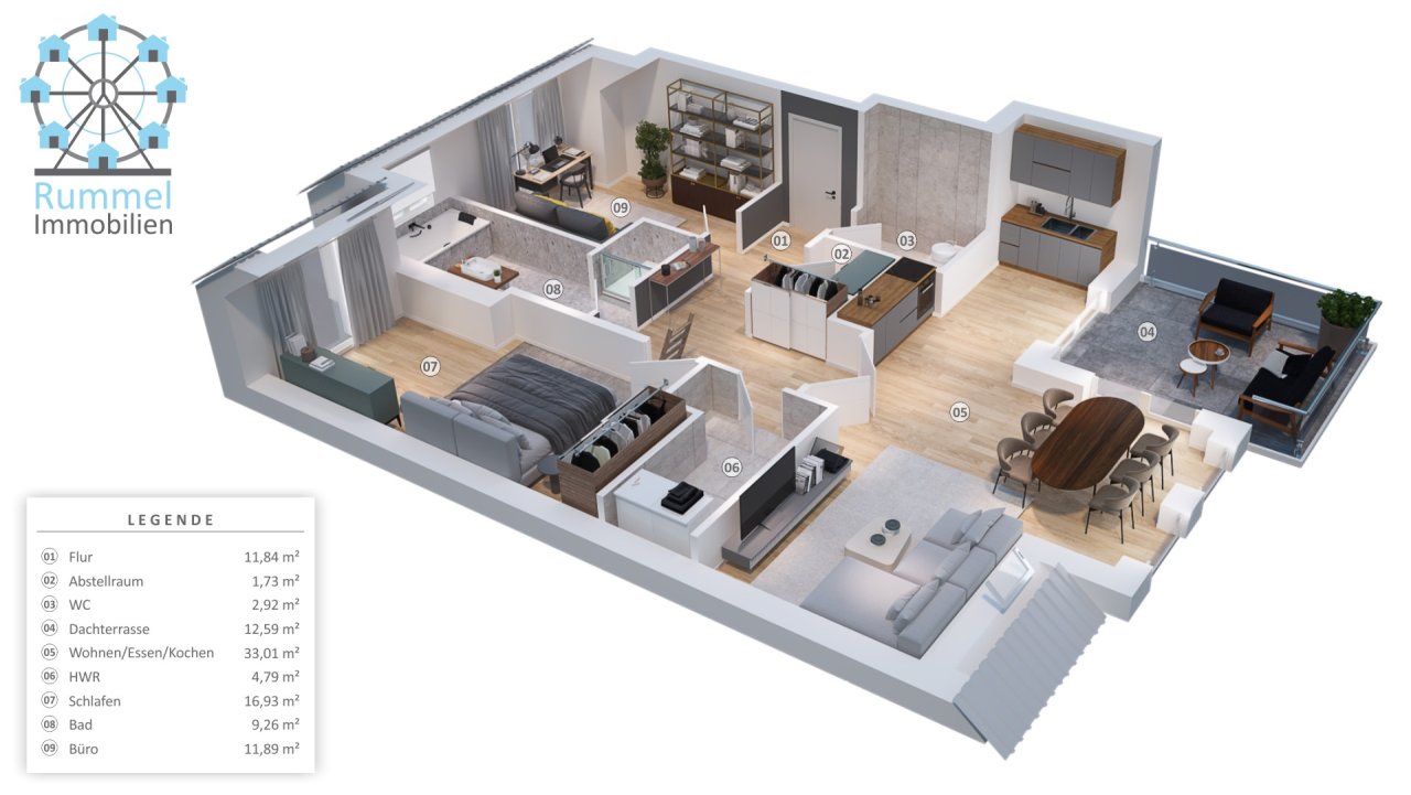 Dachgeschosswohnung mit Dachterrasse, Garten und Stellplätzen!